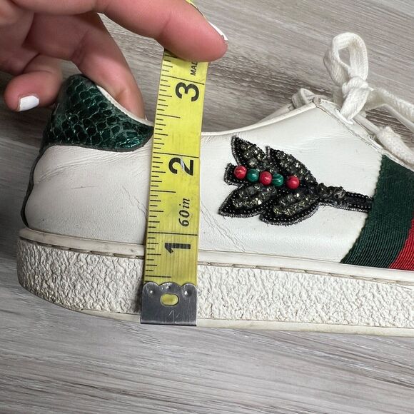 Gucci Ace Sneakers Women's Sz 37.5 Embroidered Arrow White Leather Crystal Shoe - Picture 13 of 14
